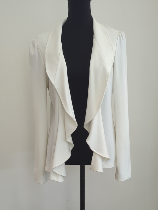 Cupio Jackets & Blazers - Cupio White Waterfall Draped Ruffle Collar Front Open Blazer